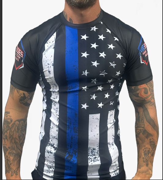 Thin Blue Line Flag Rash Guard – Short Sleeve